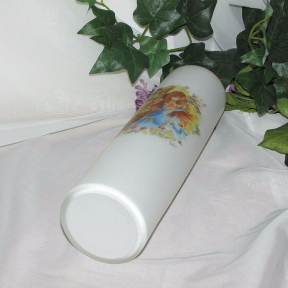 Vintage White Satin Glass Vase Signed Foster Boy Girl Children Bohemian - Picture 7 of 8